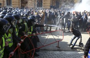 The clash between activists of the "National Corps" and law enforcement officers near the APU