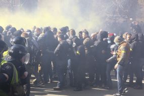 The clash between activists of the "National Corps" and law enforcement officers near the APU