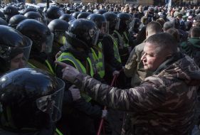 The clash between activists of the "National Corps" and law enforcement officers near the APU