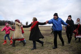 Participants in the celebration of Shrovetide dance
