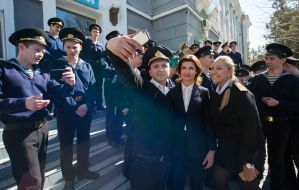 Marina Poroshenko is photographed with Academy cadets