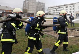 Caucasian girls quench a conditional fire