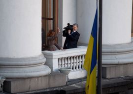 Петр Порошенко с супругой Мариной на балконе в АП