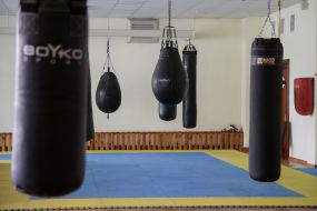 Boxing pears in the gym