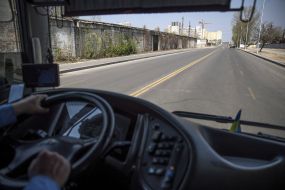 View of the road on the street of the Family Kulyengkov from the car cabin