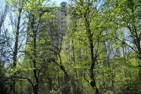 Самое высокое здание Припяти с гербом СССР