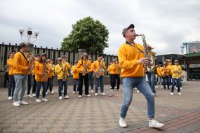 Musicians with saxophones