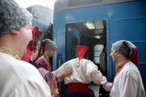 The chapel enters the train