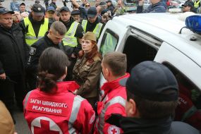 Law enforcers arrested a woman in a military uniform with prohibited symbolism