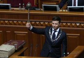 Vladimir Zelensky holds Mace