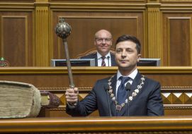 Vladimir Zelensky holds Mace
