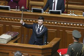 Vladimir Zelensky holds Mace