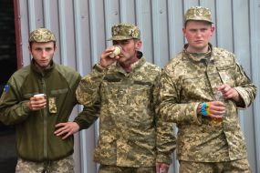 Military drinking coffee