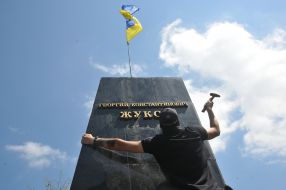Demolition of the bust of the Soviet Marshal Georgy Zhukov