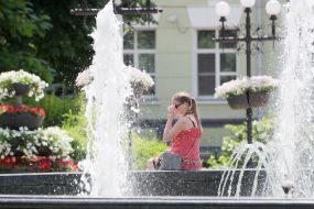 Woman at fountain