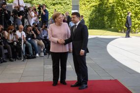 Angela Merkel and  Vladimir Zelensky
