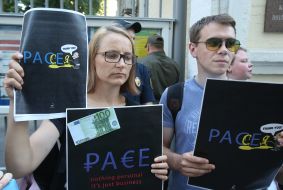 Picket of the embassies of the countries that supported the return of Russia to the PACE