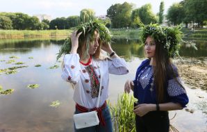 Girls in floral wreaths