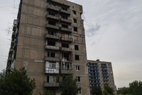 Destroyed by shelling the nine-floor house