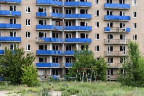Destroyed by shelling the nine-floor house