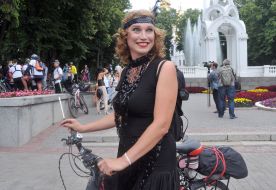 Costumed bicycle parade "Girls in retro, or a lady on a bicycle"