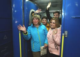 Participants climbing Hoverla in the train