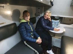 Participants climbing Hoverla in the train