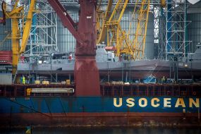 Dry cargo ship Ocean Freedom with boats