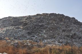A mountain of garbage in Khmelnytskyi solid waste landfill