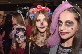 Girls in Halloween costumes