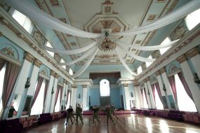 The cadets of the Kiev Military Lyceum are dancing in the hall
