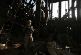 Ukrainian serviceman on position near Butovka mine Mine