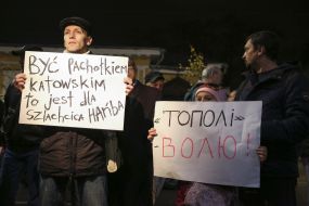 Activists outside the Embassy of Poland