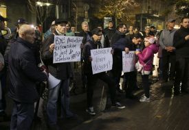 Activists outside the Embassy of Poland