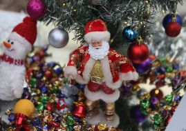 Christmas composition with Santa Claus and Snowman.