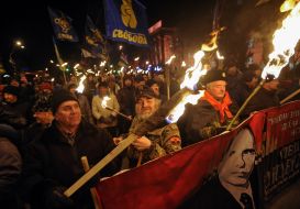 Participants of the torchlight procession