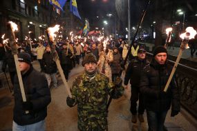 Participants of the torchlight procession