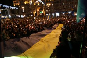 Participants of the torchlight procession