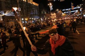 Participants of the torchlight procession