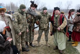 Soldiers and participants of reconstruction in historical costumes