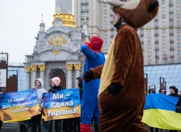 Schoolchildren holding posters