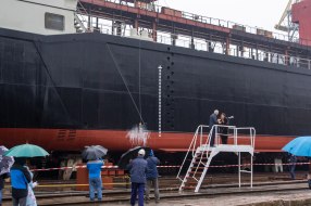 Ceremony of launching a new chemical tanker