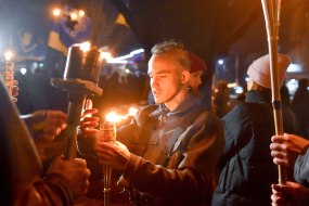 A torchlight walk in honor of the Kruty Heroes