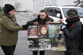 Участники « Антимехового пикета" держат плакаты