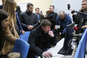 SBU staff conduct a search in one of the offices of 1 + 1 media group