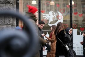 Valentine's Day Storefront Decorated with Valentine's Day