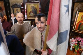 The participants of the reconstruction of the Consecration of the banners of Cossack