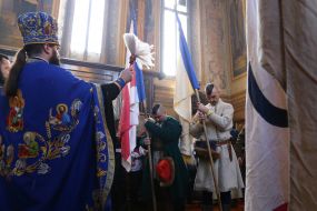 The participants of the reconstruction of the Consecration of the banners of Cossack