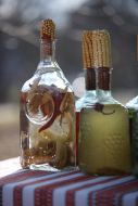 Alcoholic beverages in glass bottles