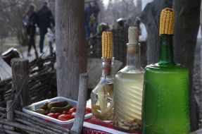 Alcoholic beverages in glass bottles